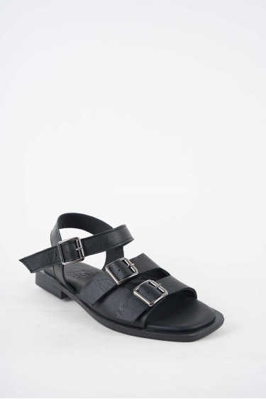 Hakiki Deri Siyah Kadın Düz Sandalet 251103505