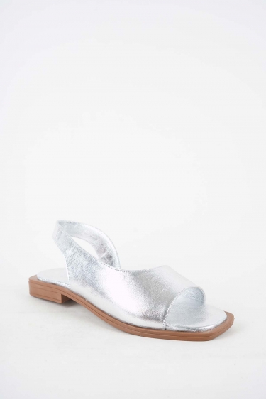 Hakiki Deri Gümüş Kadın Düz Sandalet 251103506