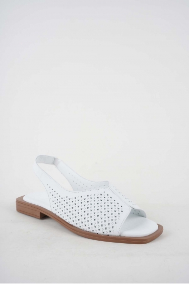 Hakiki Deri Beyaz Kadın Düz Sandalet 251103508