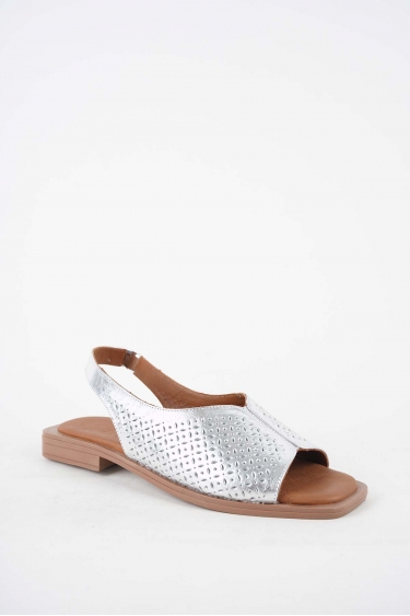 Hakiki Deri Gümüş Kadın Düz Sandalet 251103509
