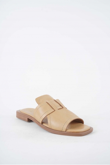 Hakiki Deri Camel Kadın Düz Terlik 251103601