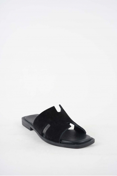 Hakiki Deri Siyah Süet Kadın Düz Terlik 251103602