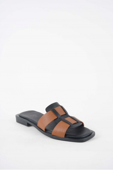 Hakiki Deri Siyah-Taba Kadın Düz Terlik 251103607