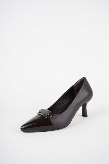 Hakiki Deri Kahve-Kahve Rugan Kadın Topuklu Ayakkabı 252105101