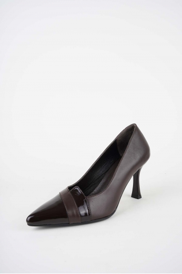 Hakiki Deri Kahve-Kahve Rugan Kadın Topuklu Ayakkabı 252105102