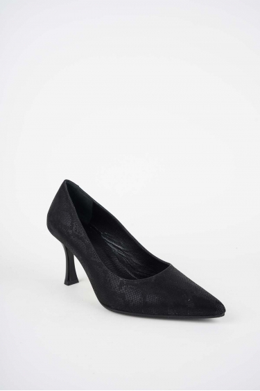 Hakiki Deri Siyah Baskılı Kadın Topuklu Ayakkabı 252105103