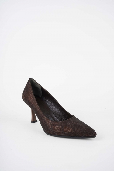 Hakiki Deri Kahve Baskılı Kadın Topuklu Ayakkabı 252105103