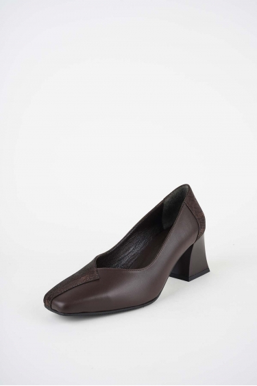Hakiki Deri Kahve-Kahve Baskılı Kadın Topuklu Ayakkabı 252105110