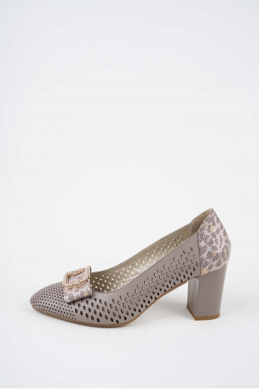 Hakiki Deri Vizon-Vizon Baskılı Kadın Topuklu Ayakkabı 261105101