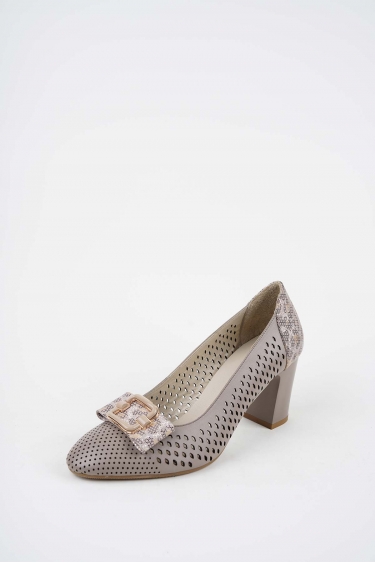 Hakiki Deri Vizon-Vizon Baskılı Kadın Topuklu Ayakkabı 261105101