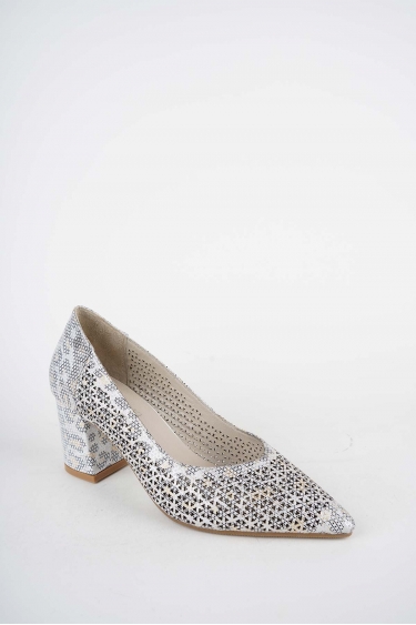 Hakiki Deri Beyaz Baskılı Kadın Topuklu Ayakkabı 261105102