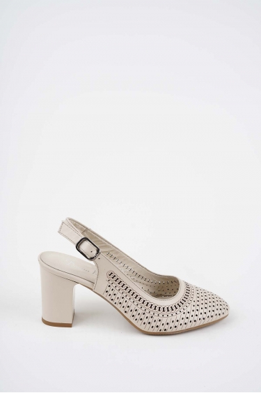 Hakiki Deri Bej Kadın Topuklu Sandalet 261105501