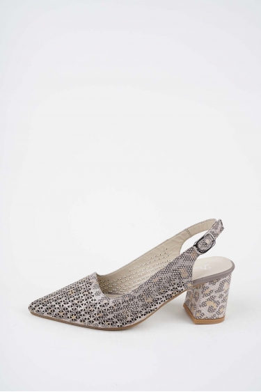 Hakiki Deri Vizon Baskılı Kadın Topuklu Sandalet 261105503