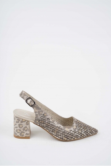 Hakiki Deri Bej Baskılı Kadın Topuklu Sandalet 261105503