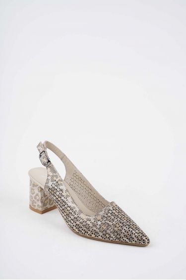 Hakiki Deri Bej Baskılı Kadın Topuklu Sandalet 261105503