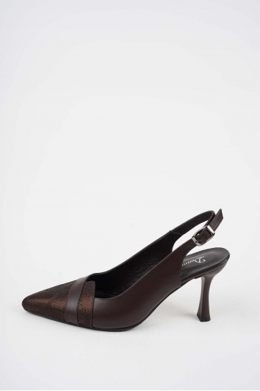 Hakiki Deri Kahve-Kahve Baskılı Kadın Topuklu Sandalet 261105504