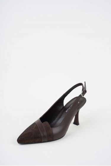 Hakiki Deri Kahve-Kahve Baskılı Kadın Topuklu Sandalet 261105504