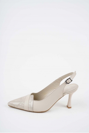 Hakiki Deri Bej-Bej Baskılı Kadın Topuklu Sandalet 261105504