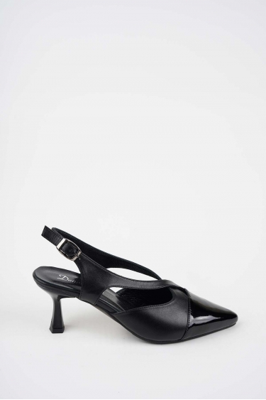 Hakiki Deri Siyah-Siyah Rugan Kadın Topuklu Sandalet 261105505