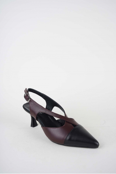 Hakiki Deri Bordo-Siyah Kadın Topuklu Sandalet 261105505