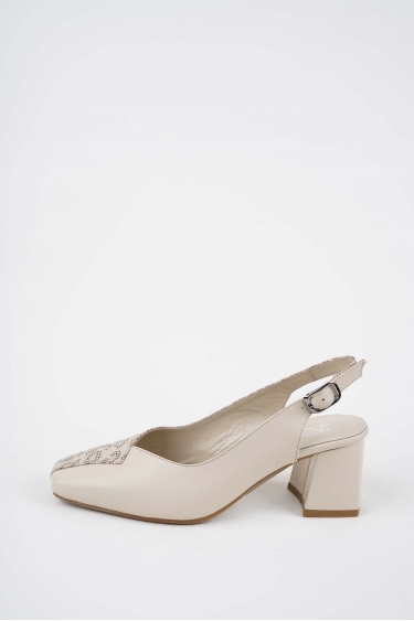 Hakiki Deri Bej-Bej Baskılı Kadın Topuklu Sandalet 261105506