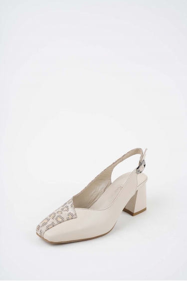 Hakiki Deri Bej-Bej Baskılı Kadın Topuklu Sandalet 261105506