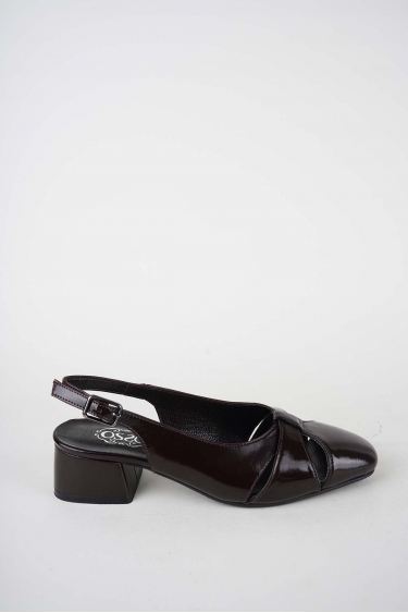 Hakiki Deri Kahve Rugan Kadın Topuklu Sandalet 261105508