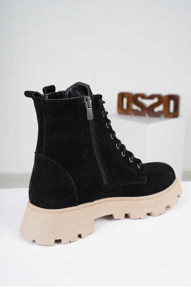 Hakiki Deri Siyah Süet Kadın Kısa Bot 222108204