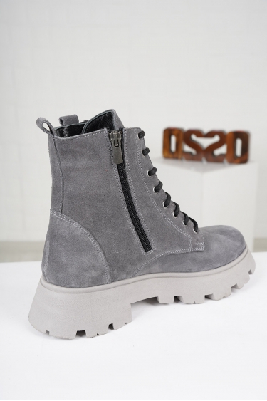 Hakiki Deri Gri Süet Kadın Kısa Bot 222108204