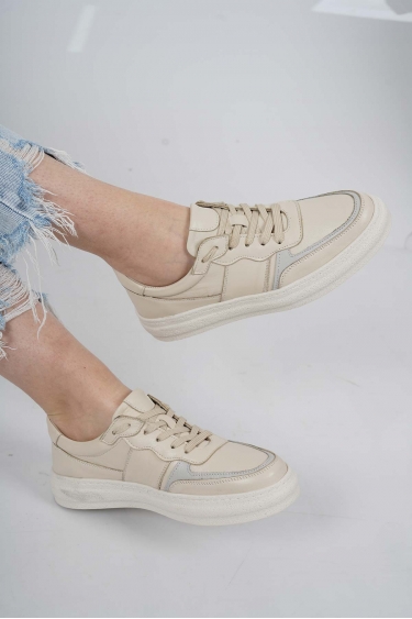 Hakiki Deri Bej-Gri Kadın Casual Ayakkabı 231108103