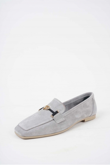 Hakiki Deri Gri Süet Kadın Babet Ayakkabı 251108104