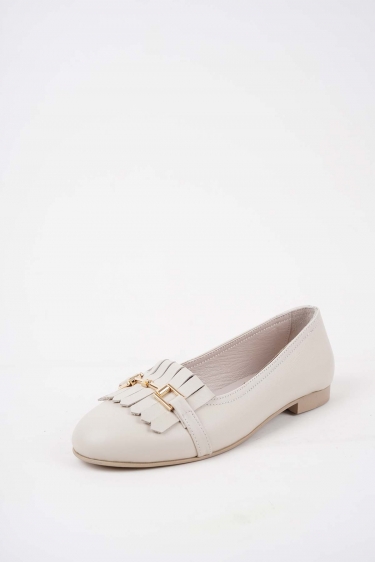 Hakiki Deri Bej Kadın Babet Ayakkabı 251108107