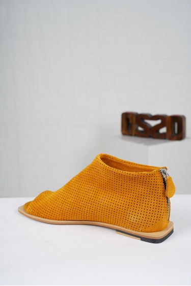 Hakiki Deri Hardal Süet Kadın Burnu Açık Bot 221110201