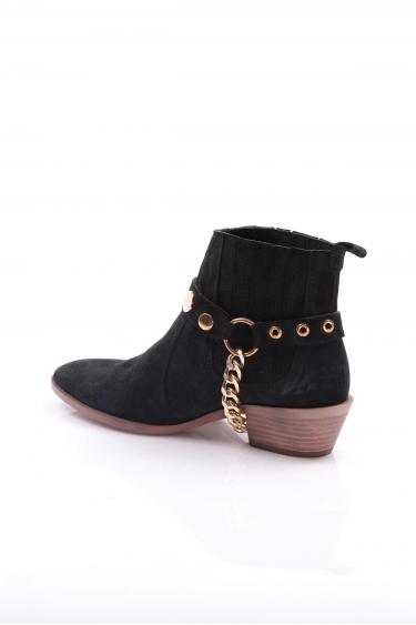 Hakiki Deri Siyah Süet Kadın Topuklu Bot 202110218