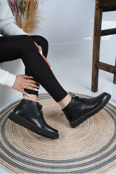Hakiki Deri Siyah Floter Kadın Kısa Bot 202110219