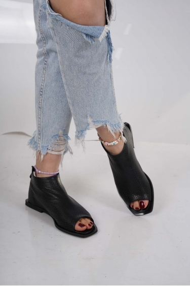 Hakiki Deri Siyah Kadın Burnu Açık Bot 221110201