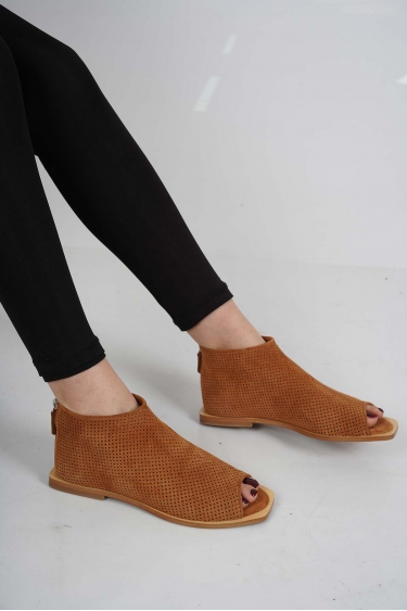 Hakiki Deri Taba Süet Kadın Burnu Açık Bot 221110201