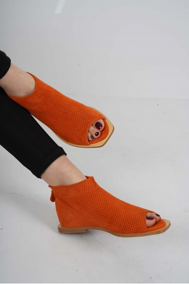 Hakiki Deri Turuncu Süet Kadın Burnu Açık Bot 221110201