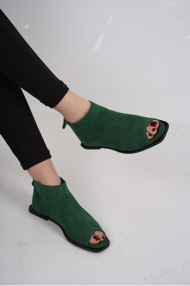 Hakiki Deri Çimen Yeşili Süet Kadın Burnu Açık Bot 221110201