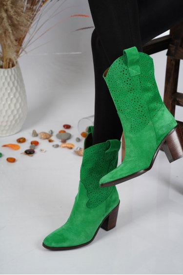 Hakiki Deri Çimen Yeşili Süet Kadın Kovboy Bot 231110203