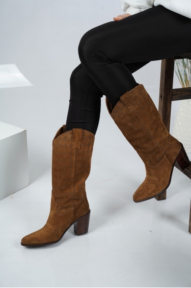 Hakiki Deri Tarçın Süet Kadın Kovboy Çizme 231110301