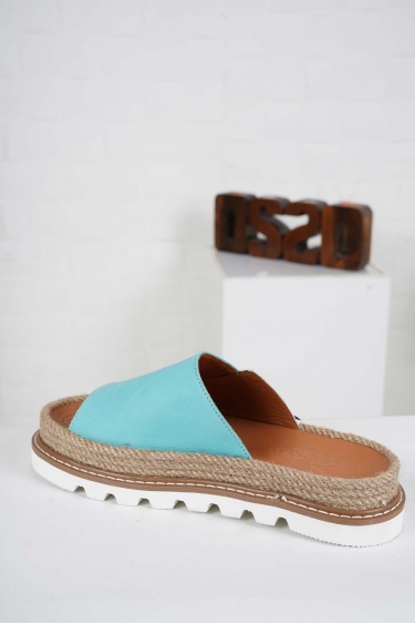 Hakiki Deri Mavi-Beyaz Kadın Casual Terlik 241111601