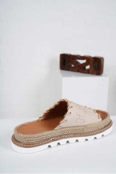 Hakiki Deri Bej Kadın Casual Terlik 241111603