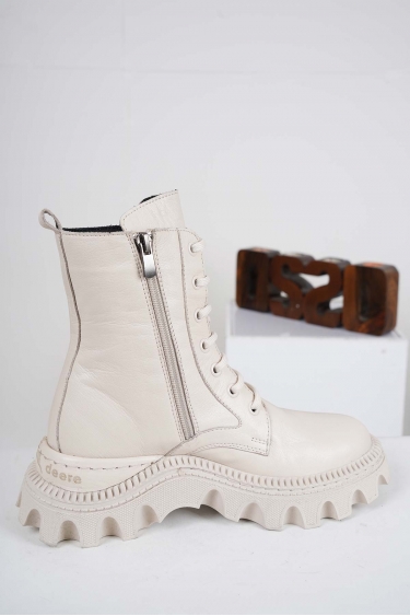 Hakiki Deri Bej Kadın Postal Bot 242111205