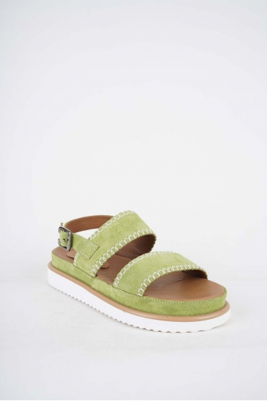 Hakiki Deri Fıstık Yeşili Süet Kadın Casual Sandalet 251111506