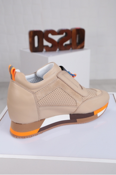 Hakiki Deri Bej Kadın Sneaker Ayakkabı 221114102