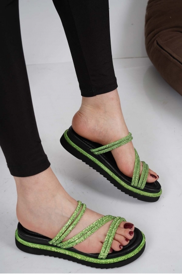 Hakiki Deri Yeşil Taşlı Kadın Taşlı Terlik 231114600