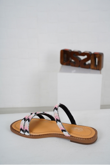 Hakiki Deri Siyah-Beyaz-Pudra-Pembe Kadın Taşlı Terlik 231114604