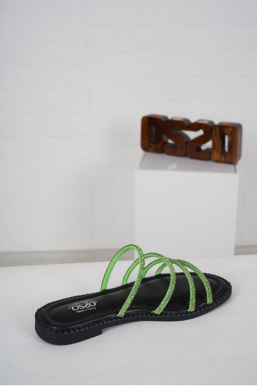 Hakiki Deri Yeşil Taşlı Kadın Taşlı Terlik 231114606