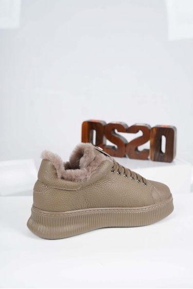 Hakiki Deri Kürklü Vizon Flt. Kadın Casual Ayakkabı 232114101